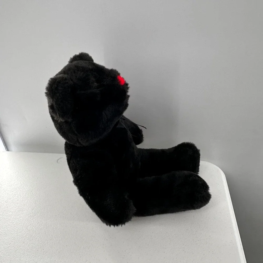 Vintage Black Plush Bear‎ Red Nose & Embroidered 